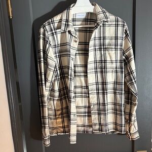 John Elliott Black and White Plaid Button-Up Shirt